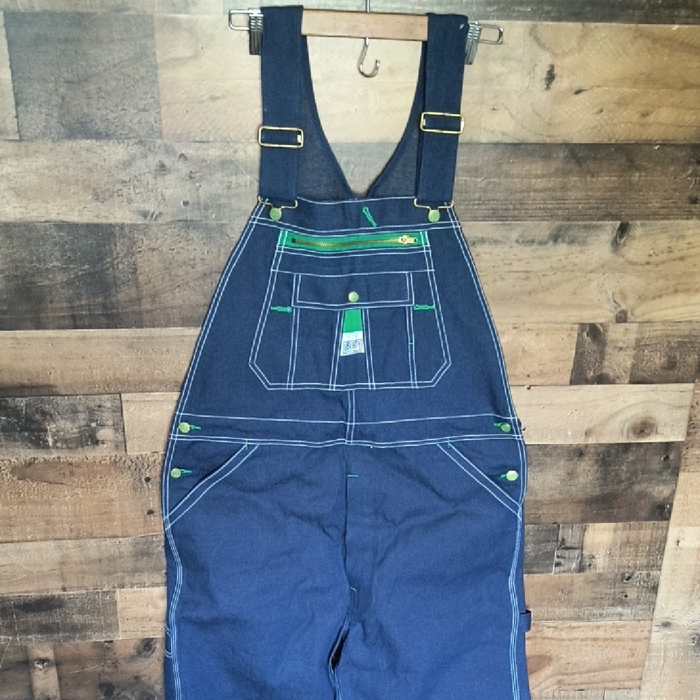 Vintage Liberty Bib Design Rigid Dark Wash White Stitch 40 X 34